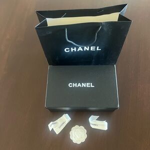 Authentic. Chanel Empty Shoe Box With Shopping Bag,  Ribbon & Camellia Flower.